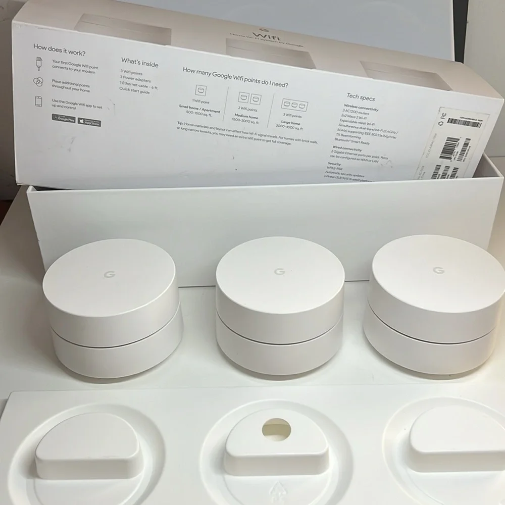 Google Nest Model AC-1304 Whole Home Wi-Fi Router set of 3 in White